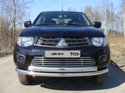 Защита передняя двойная 76-75 мм ТСС для Mitsubishi L200 2014-2015